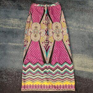 BISOU BISOU Geo Paisley Pencil Maxi Skirt Womens Small Stretch